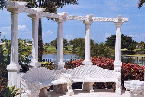 Outdoor garden decorative marble gazebo with bench