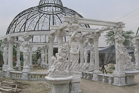 Popular designs outdoor marble carving garden luxury gazebo